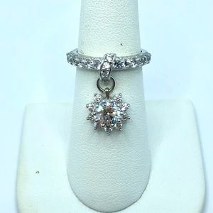 Cubic Zirconia Sterling Silver Ring Flower Charm